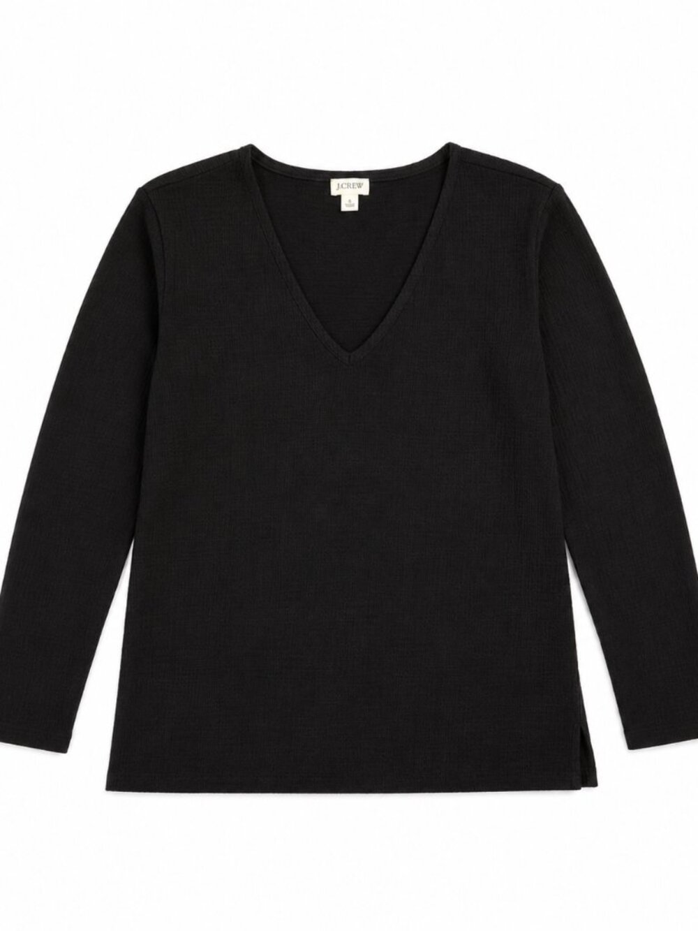 J Crew Black Textured Knit V-Neck Long Sleeve Top In a Size S
